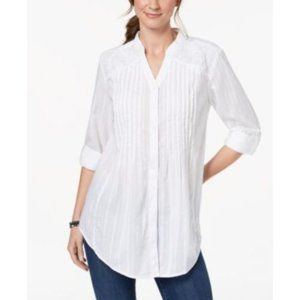 STYLE & CO-MMG WT TUNIC CRCH TIE FRT BASIC, LARGE, WHITE
